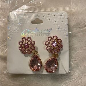 Princess Accessories Pink and Gold Floral Drop Earrings